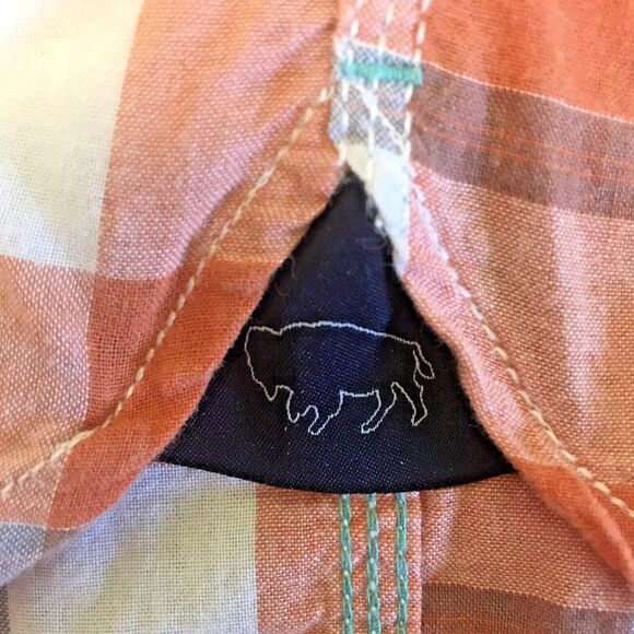 Buffalo David Bitton Western Shirt Men's XL Orange Plaid Pearl Snap Short Sleeve - Picture 14 of 15